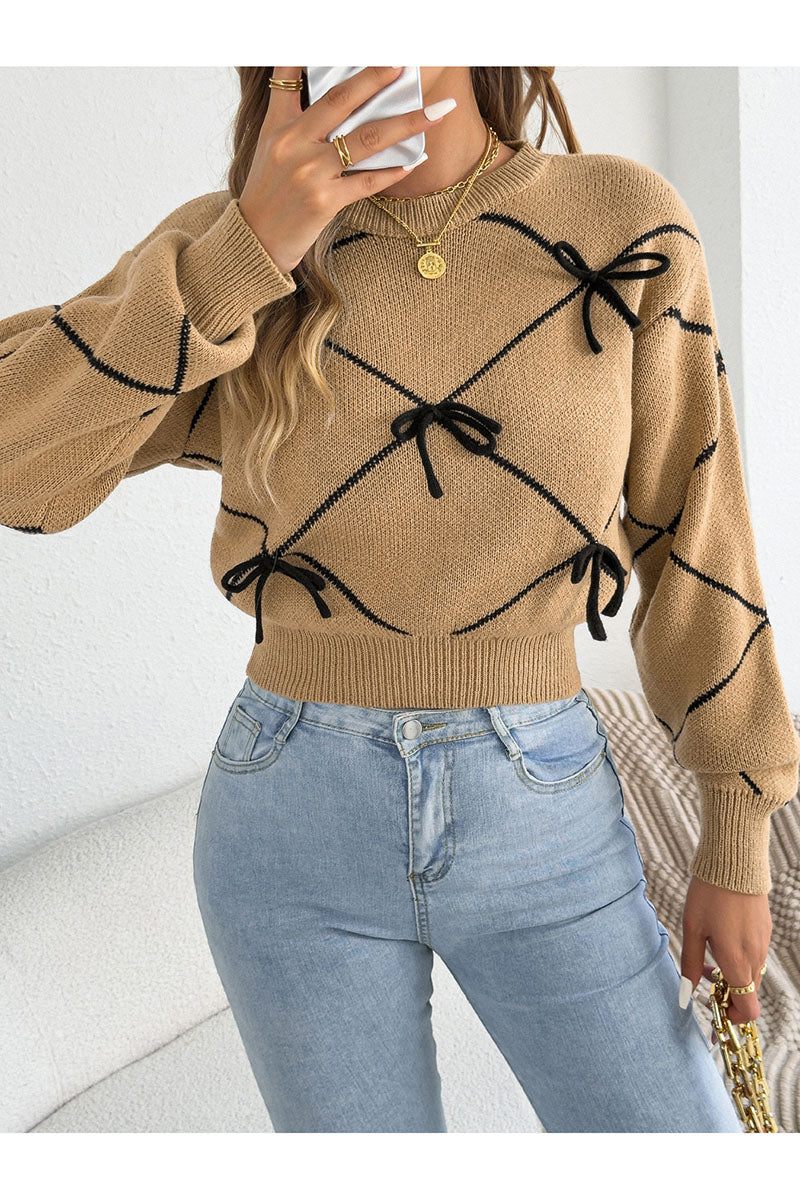 Bow Embellished Ribbed Hem Sweater