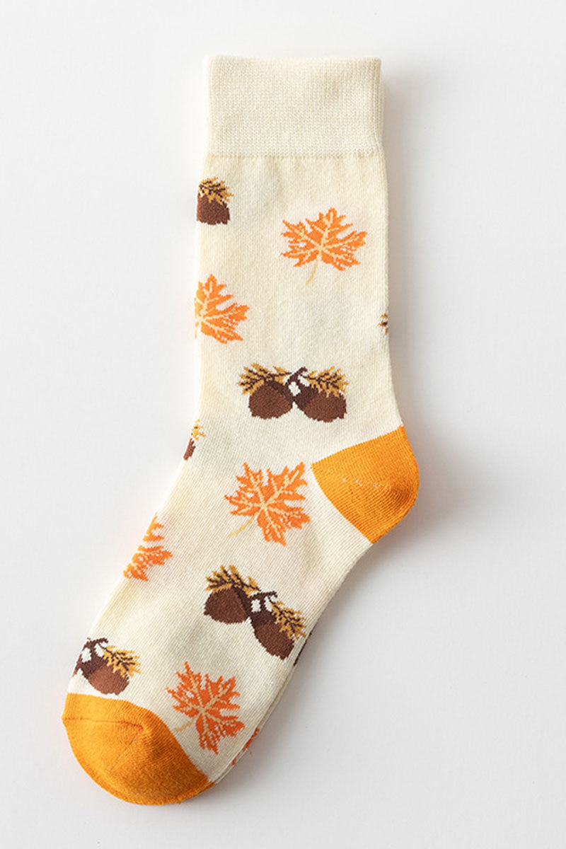 Autumn Pumpkin Squirrel Knit Socks