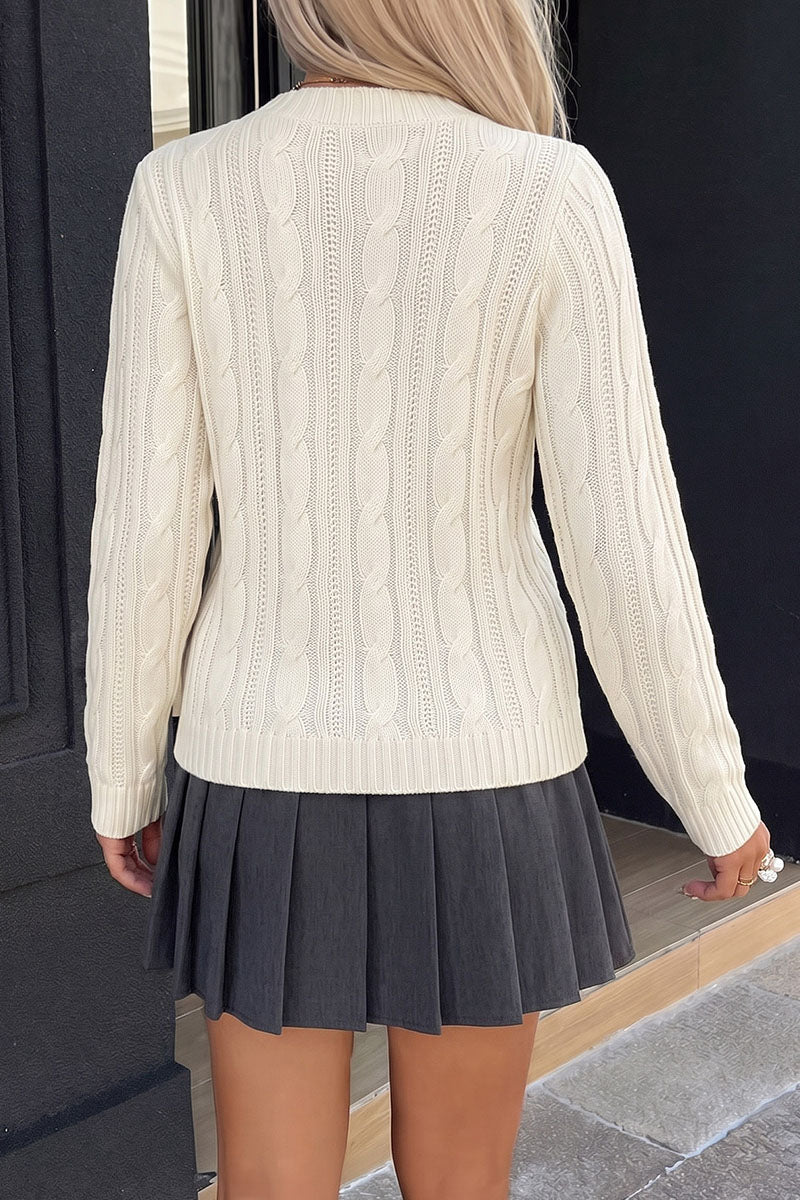 Applique Cable Knit Crew Neck Sweater