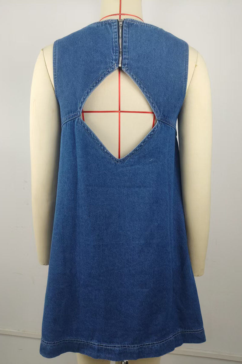 Backless Zipper Sleeveless Denim Dress