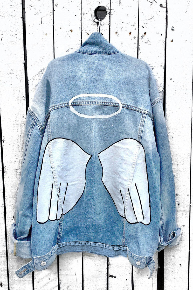 Angel Wing Halo Graphic Denim Jacket