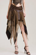 Belted Asymmetric Layered Mesh Midi Skirt