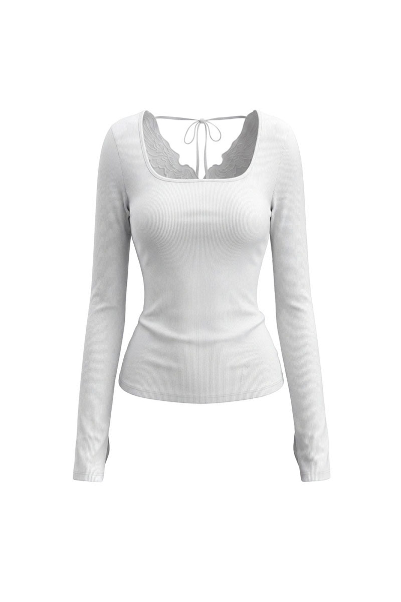 Angel Wing Cutout Tie Back Long Sleeve Top