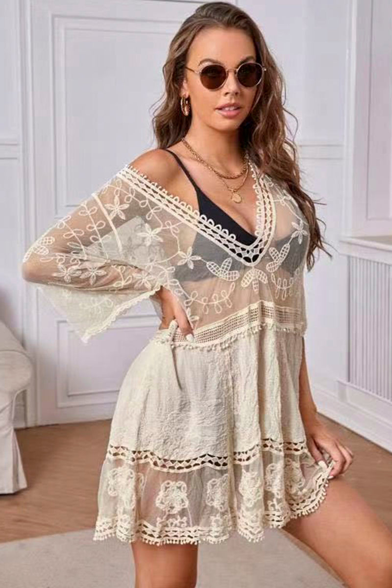 Boho Floral Crochet Cover-Up Dress