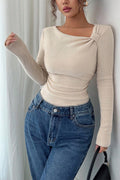 Asymmetric Long Sleeve Ribbed T-Shirt