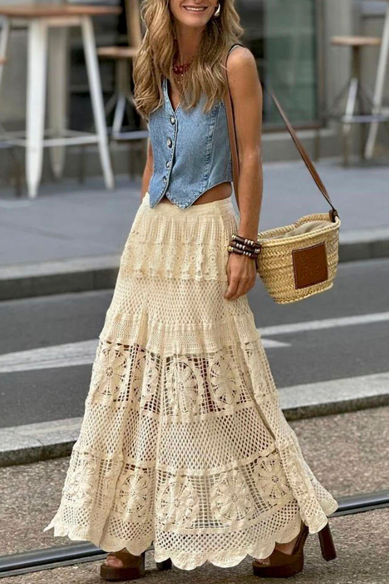 Bohemian Midi Skirt with Intricate Patterns