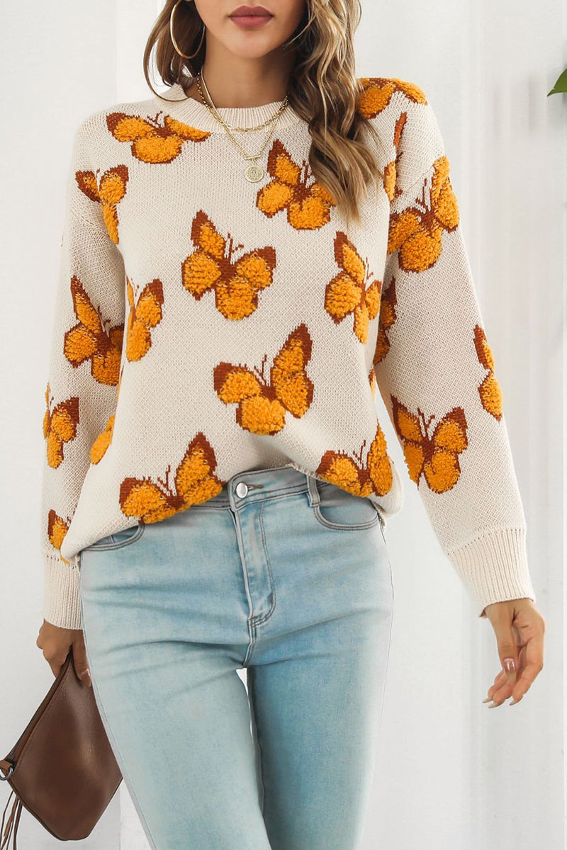 Butterfly Pattern Relaxed Fit Sweater