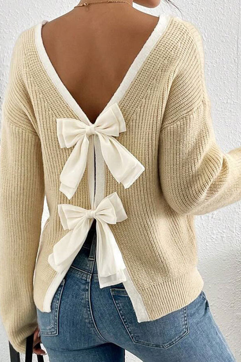 Bow Back Detail V-Neck Sweater