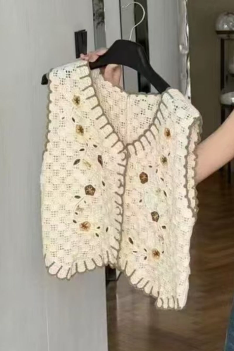 Boho Floral Scalloped Edge Vest