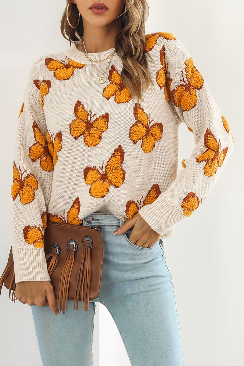 Butterfly Pattern Relaxed Fit Sweater