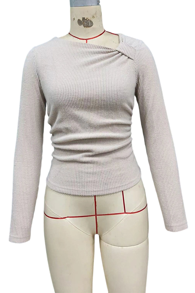 Asymmetric Long Sleeve Ribbed T-Shirt