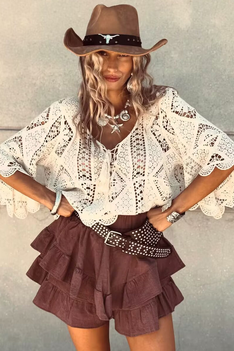 Boho Crochet Bell Sleeve Blouse