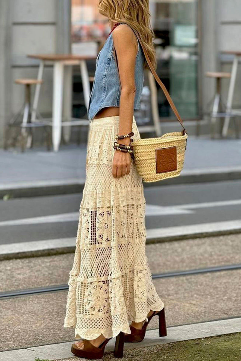 Bohemian Midi Skirt with Intricate Patterns