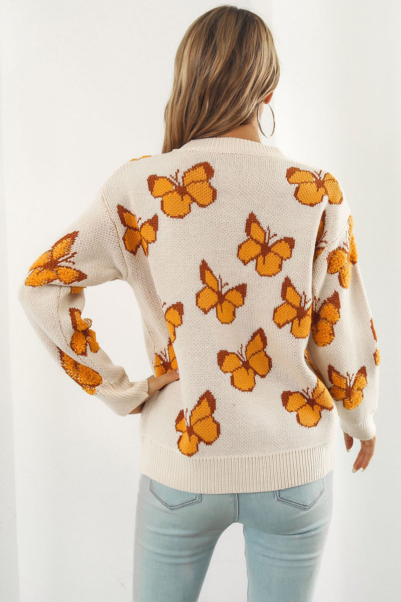 Butterfly Pattern Relaxed Fit Sweater
