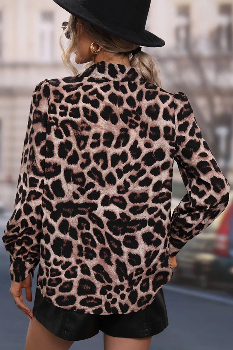 Animal Print Plunge Neck Blouse