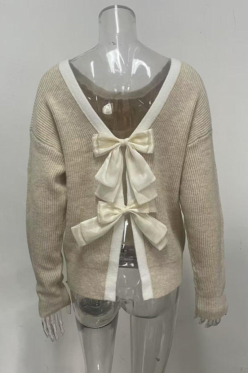 Bow Back Detail V-Neck Sweater