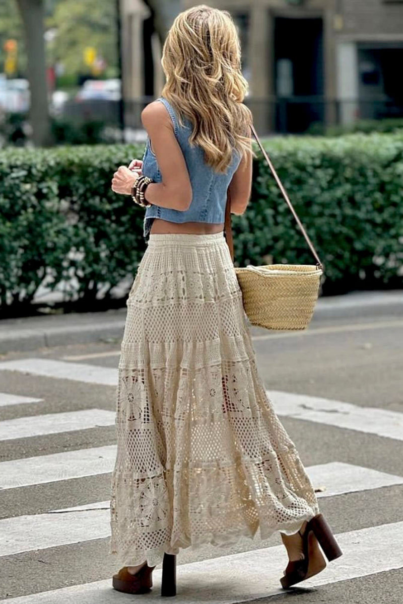 Bohemian Midi Skirt with Intricate Patterns