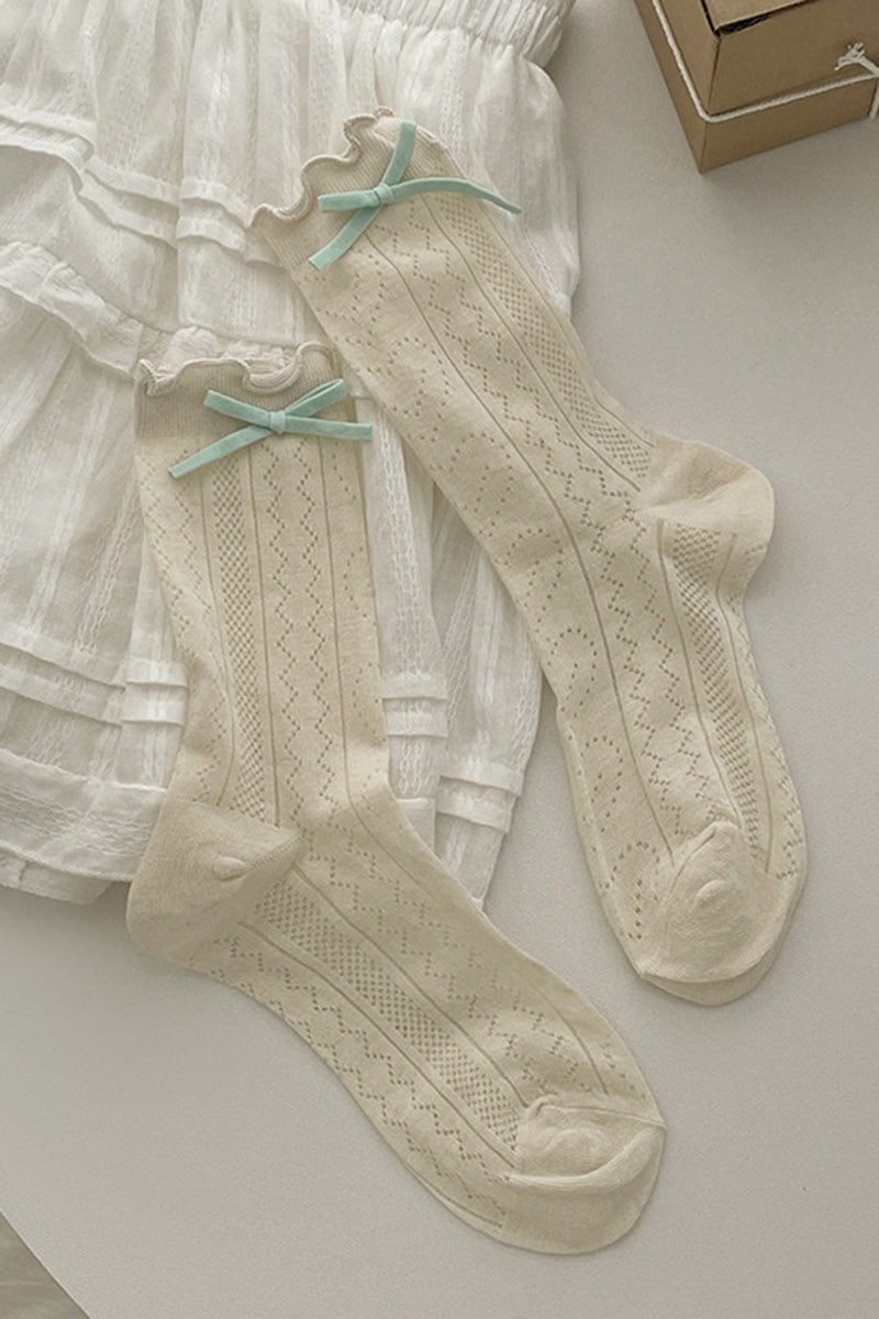 Bow Accent Ruffled Knee-High Socks