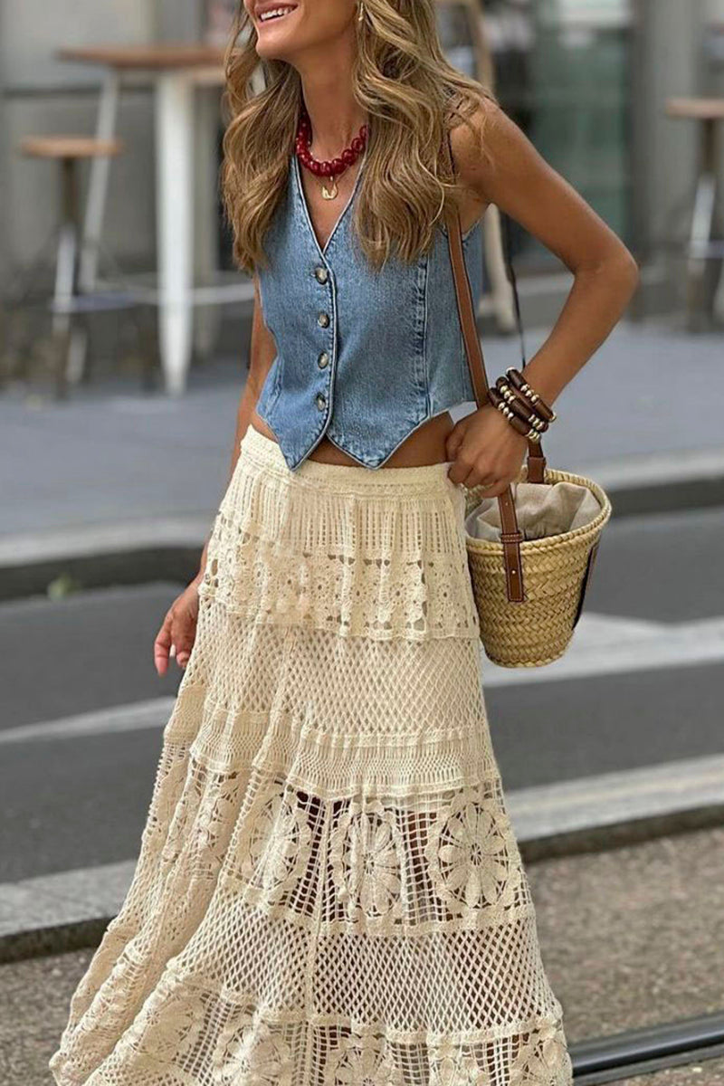 Bohemian Midi Skirt with Intricate Patterns