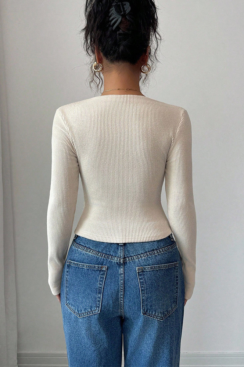 Asymmetric Long Sleeve Ribbed T-Shirt
