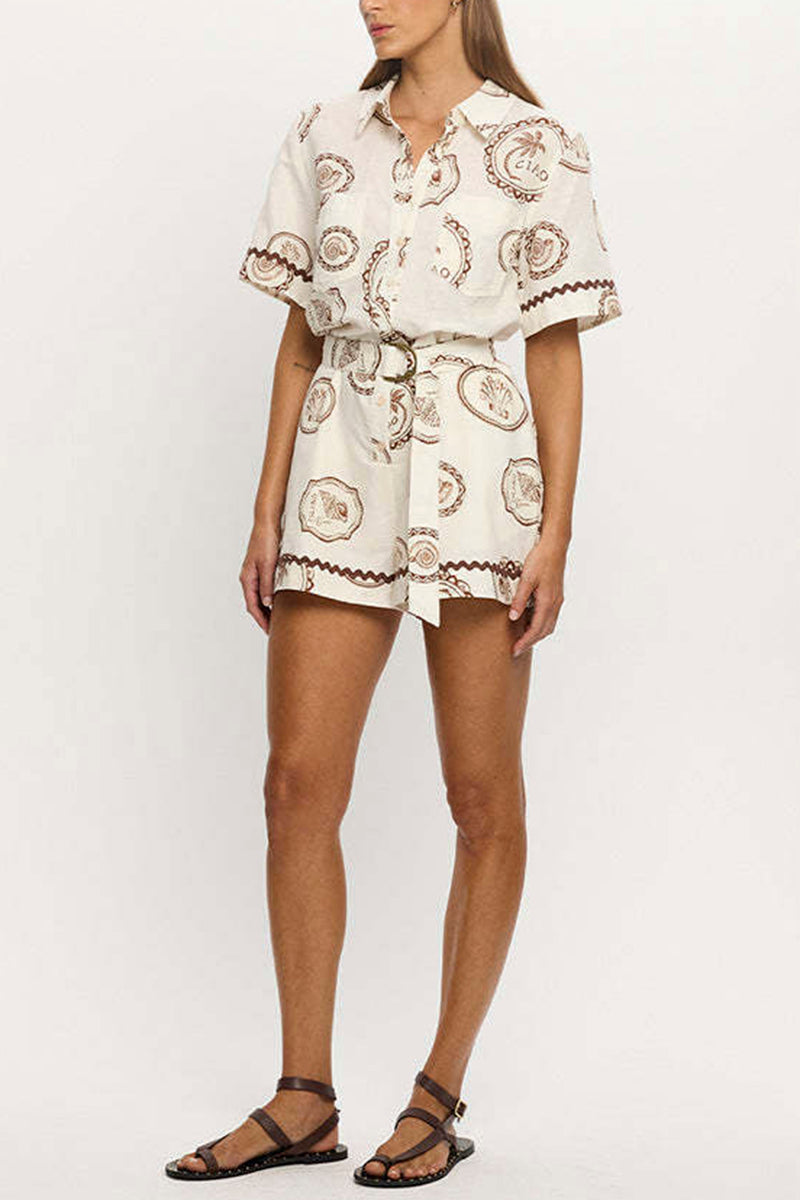 Belted Patterned Romper