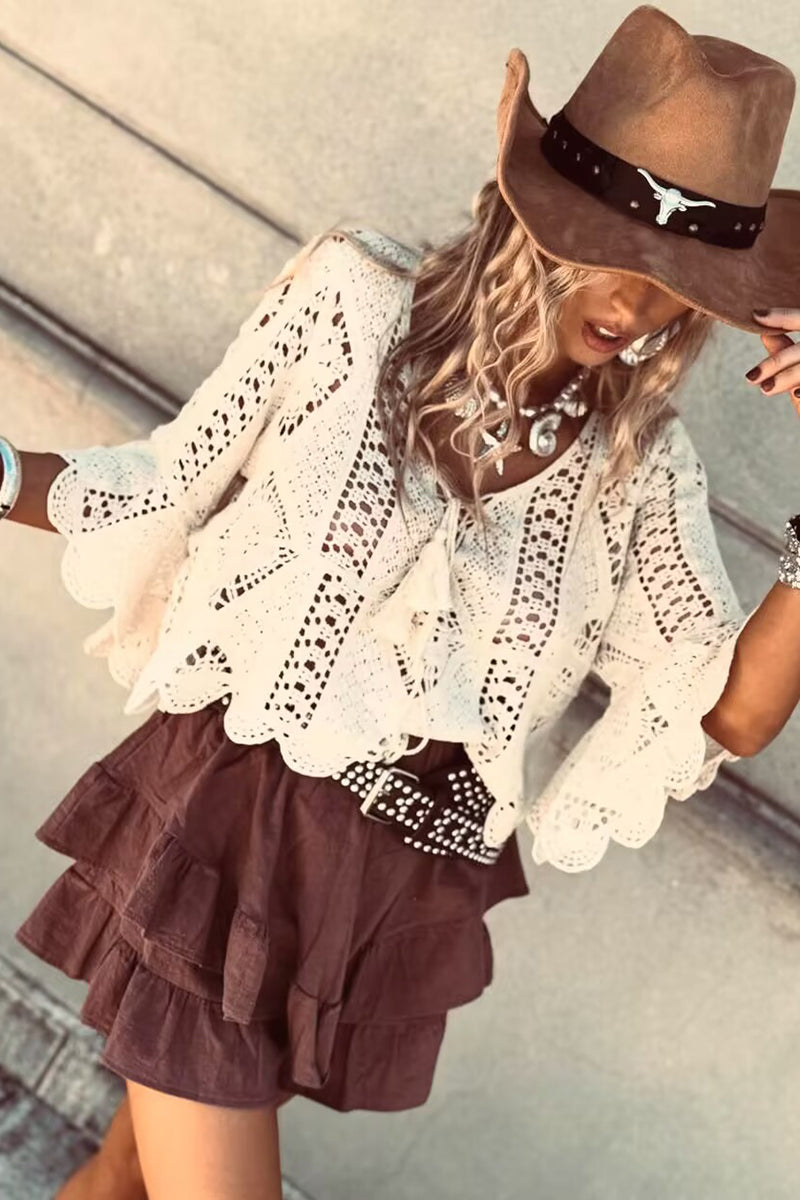 Boho Crochet Bell Sleeve Blouse