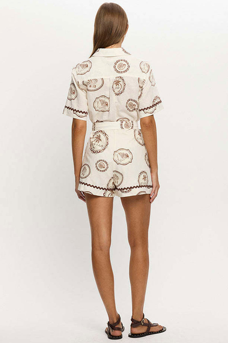 Belted Patterned Romper