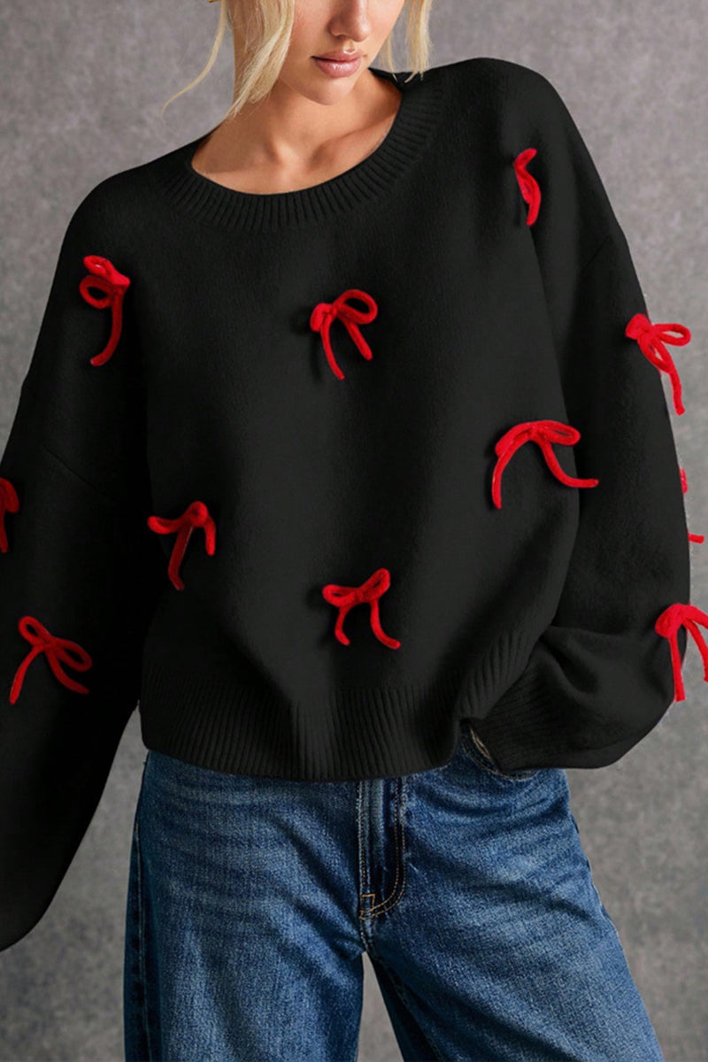 Bow Accent Casual Knit Sweater