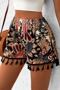 Bohemian Print Tassel Trim Casual Shorts