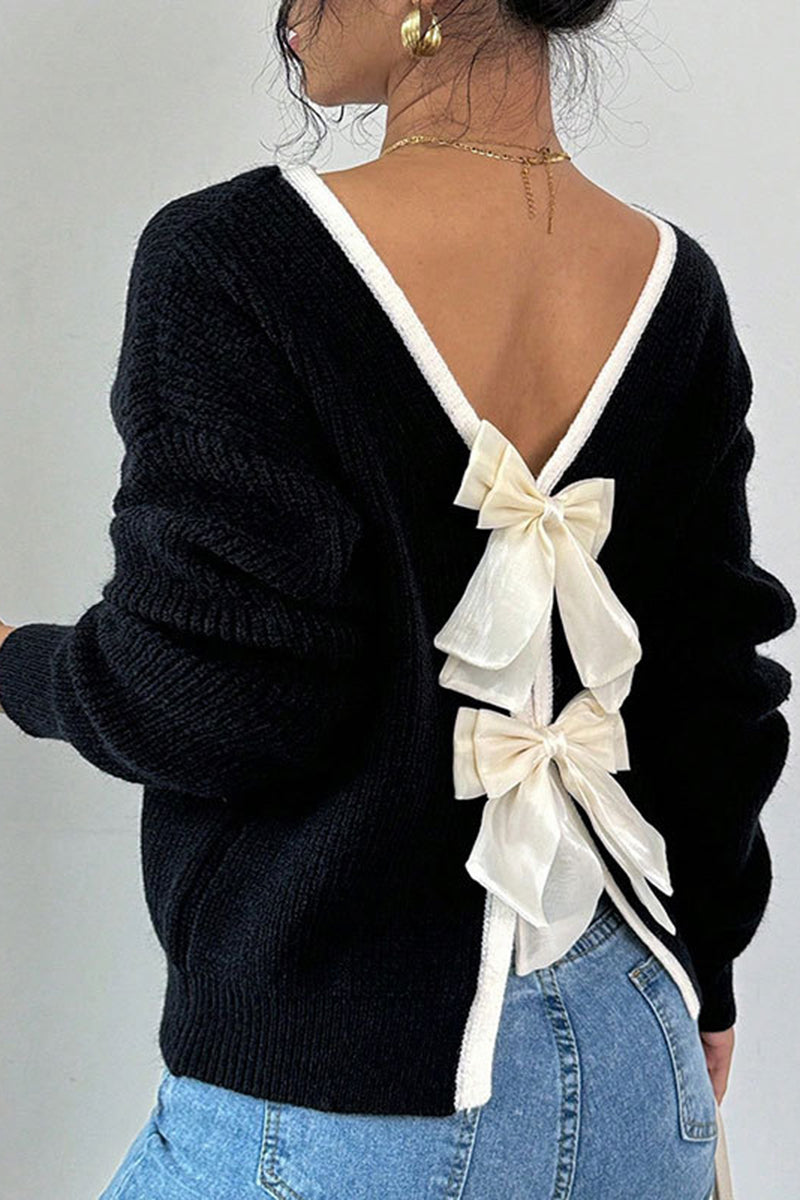 Bow Back Detail V-Neck Sweater