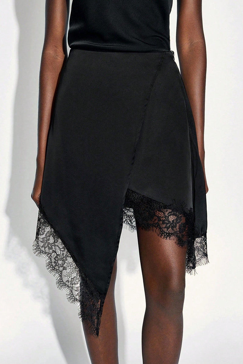 Asymmetric Lace Hem Mini Skirt