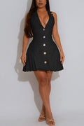 Button Front Sleeveless V-Neck Casual Dress