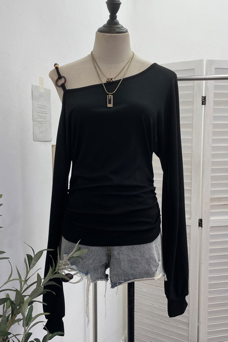 Asymmetrical Off-Shoulder Long Sleeve Top