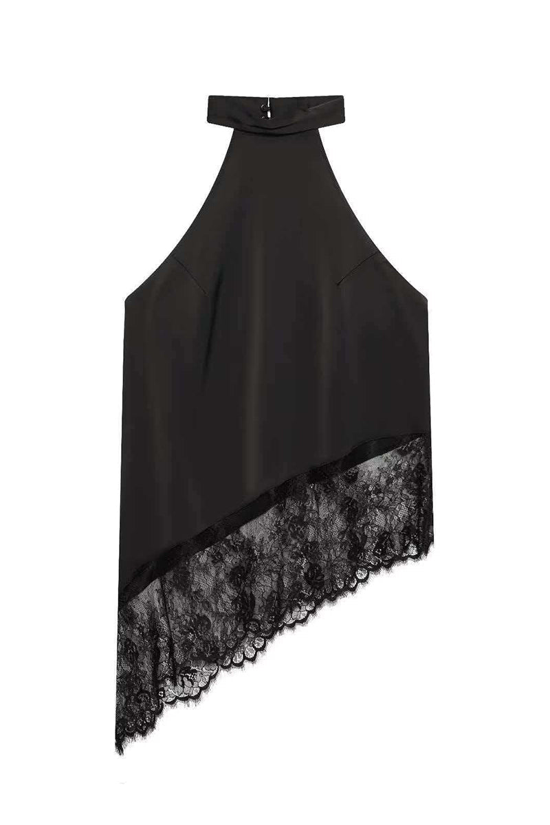 Asymmetric Lace Halter Neck Top