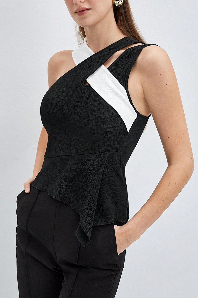 Asymmetric Contrast Sleeveless Top