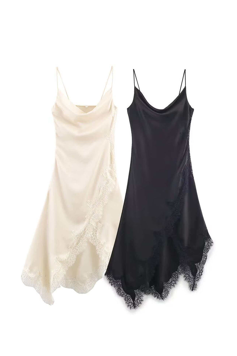 Asymmetrical Lace Hem Casual Dress