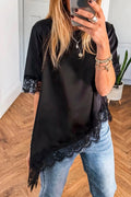 Asymmetric Lace Trim Short Sleeve Top