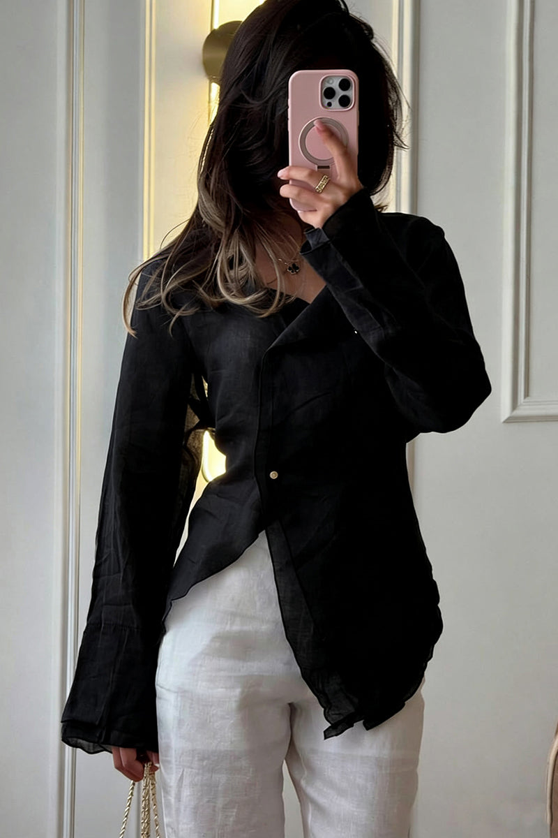 Asymmetric Hem V-Neck Blouse