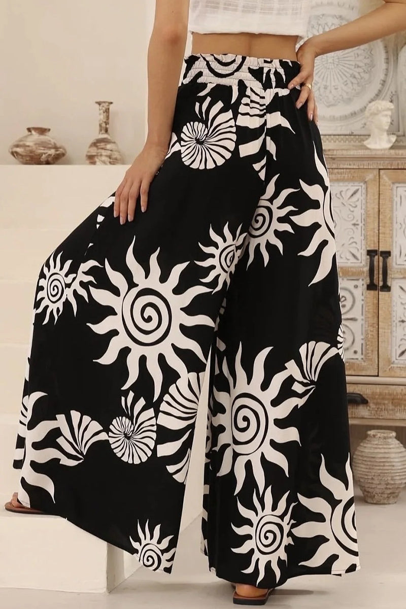 Abstract Print Wide-Leg Casual Pants