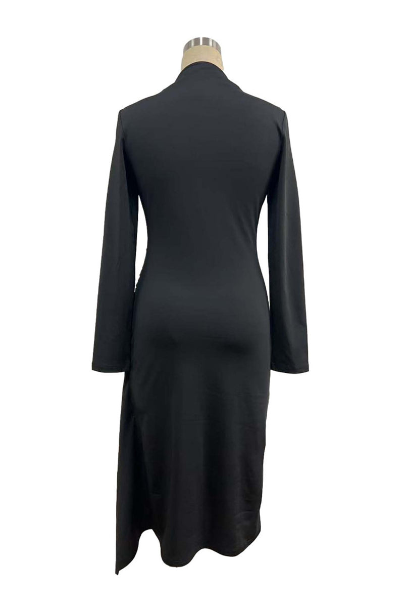Asymmetrical High-Neck Long Sleeve Dress