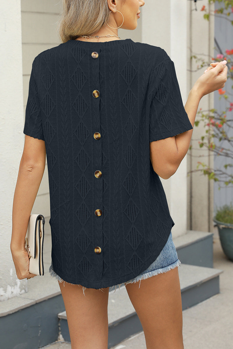 Button-Back Diamond Pattern Tee