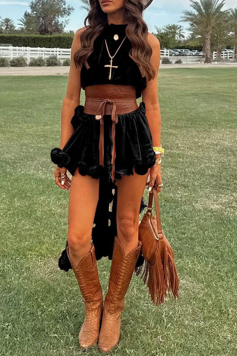 Boho Ruffle Trim Skirt Set