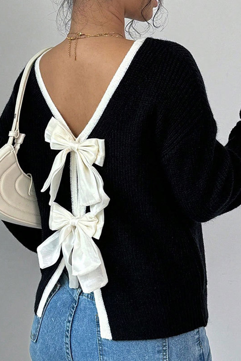 Bow Back Detail V-Neck Sweater