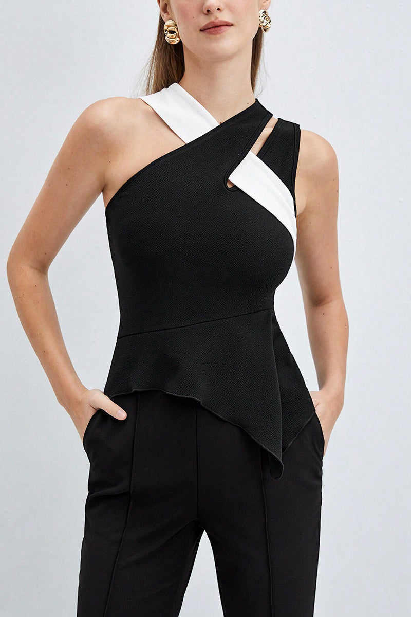 Asymmetric Contrast Sleeveless Top
