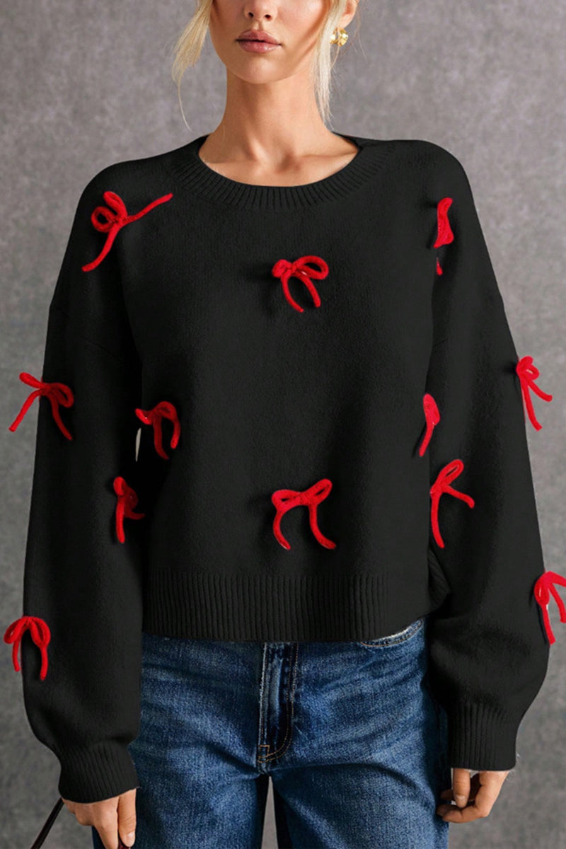 Bow Accent Casual Knit Sweater