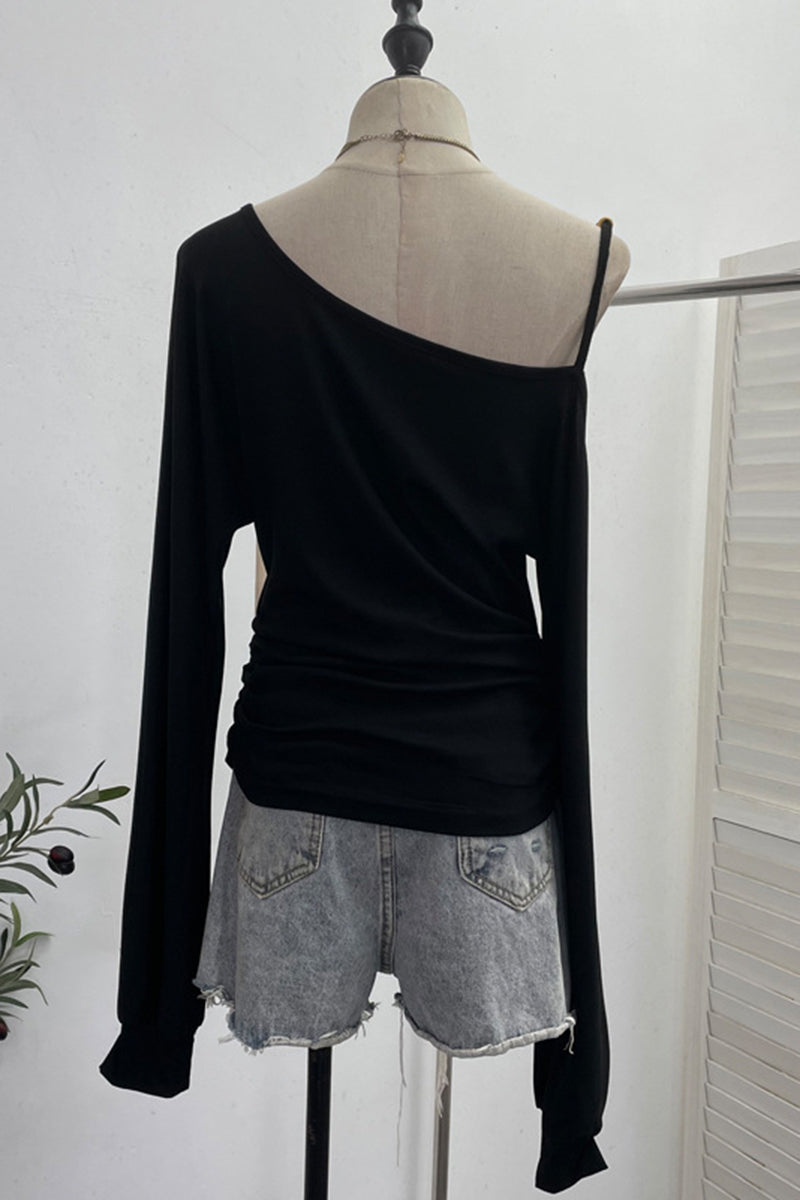 Asymmetrical Off-Shoulder Long Sleeve Top