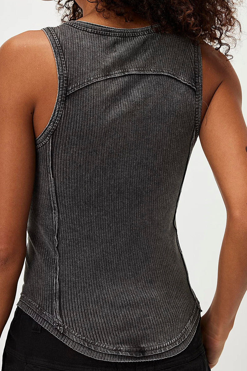 Buckled Ribbed Sleeveless Tank Top