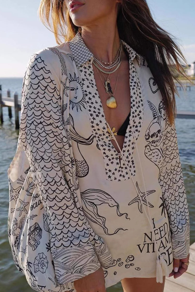 Beach-Themed Printed Shirt and Shorts Set