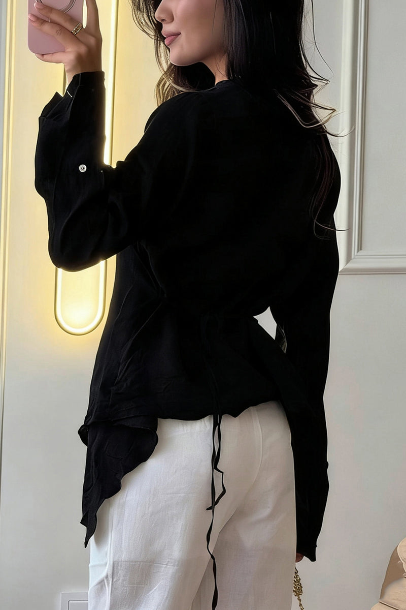 Asymmetric Hem V-Neck Blouse