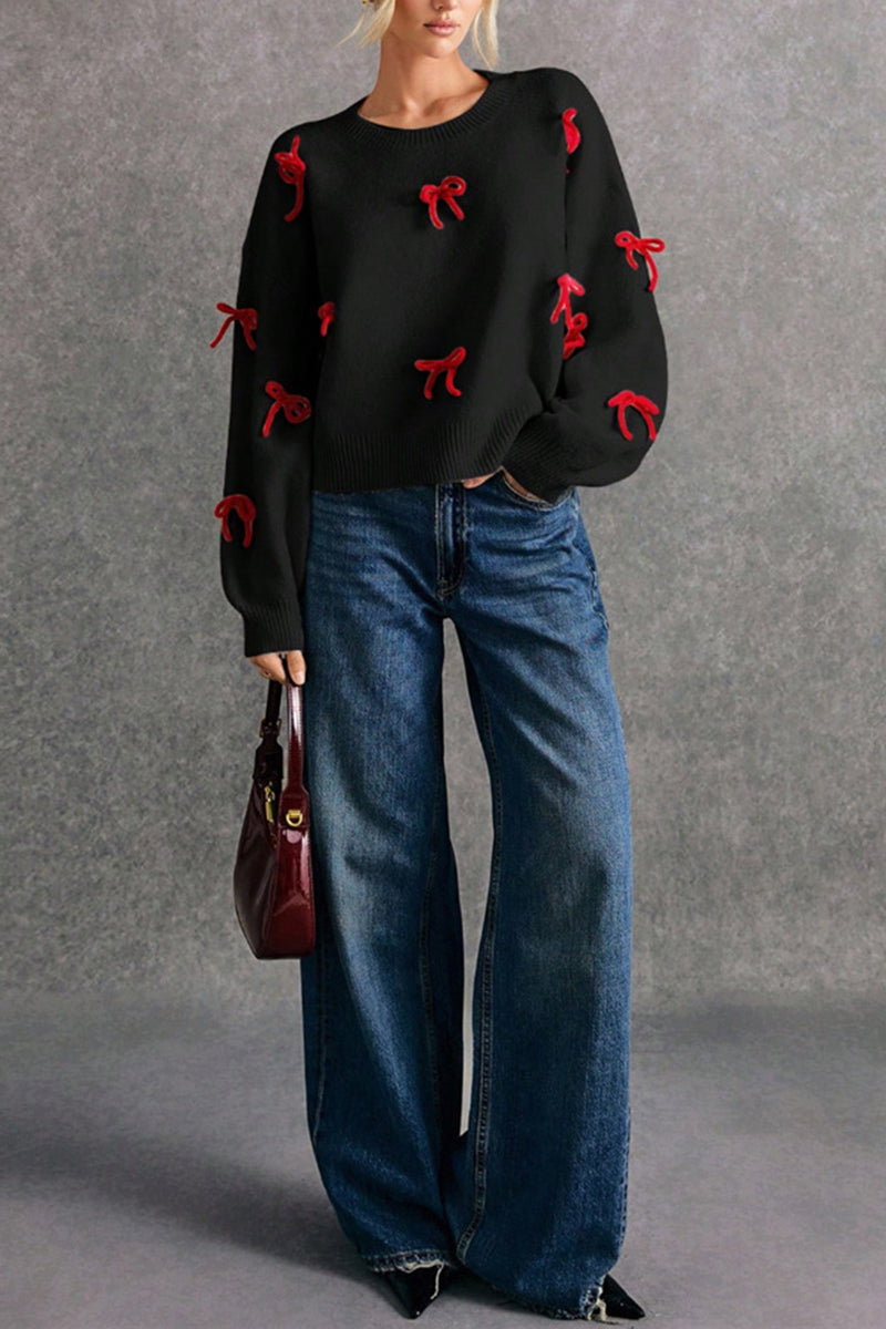 Bow Accent Casual Knit Sweater